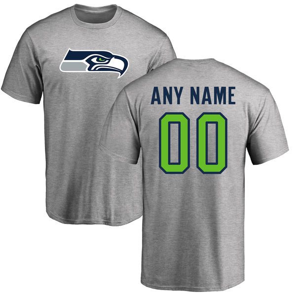 Men Seattle Seahawks NFL Pro Line Ash Custom Name and Number Logo T-Shirt->->Sports Accessory